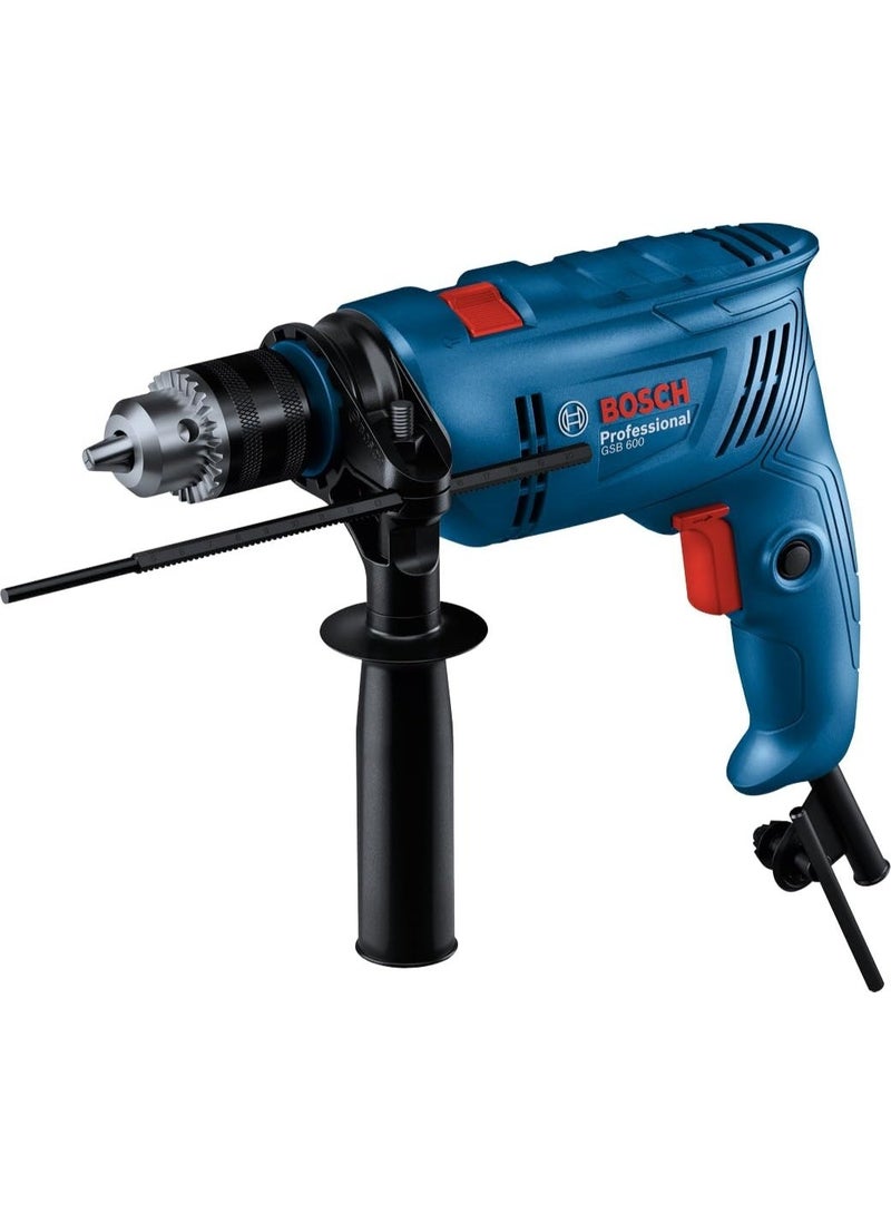 BOSCH Professional GSB 600 Impact Drill 600W, 13mm Corded Hammer Drill, Variable Speed, Forward/Reverse, Keyed Chuck, Drilling for Concrete, Masonry, Metal & Wood – 06011A03LA - Image 1